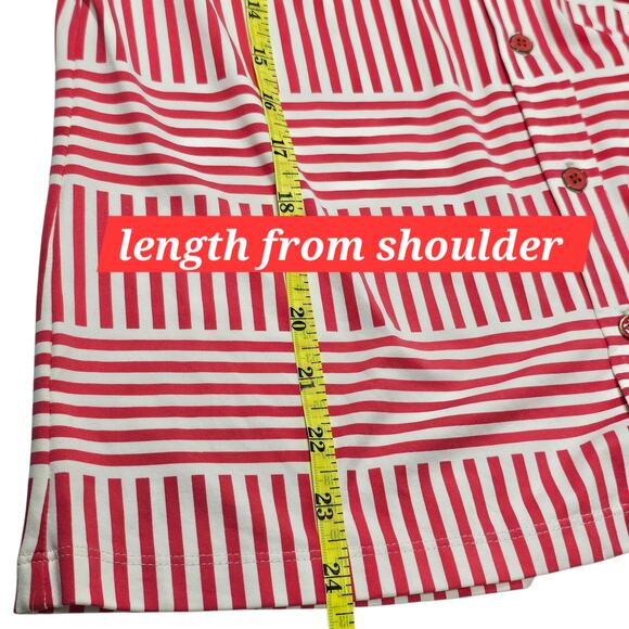 J. McLaughlin Brynn Catalina Cloth Button-Down Red White Geometric Stripe Size M - Picture 8 of 10